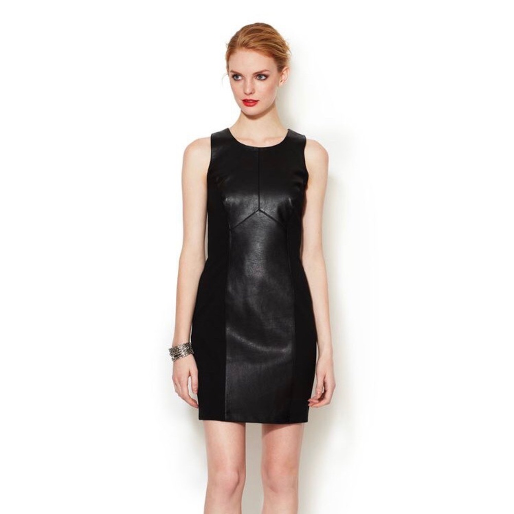 Black leather panel sheath dress size small